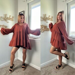 Chic Soul bohemian Terracotta Top with Flowy sleeves size